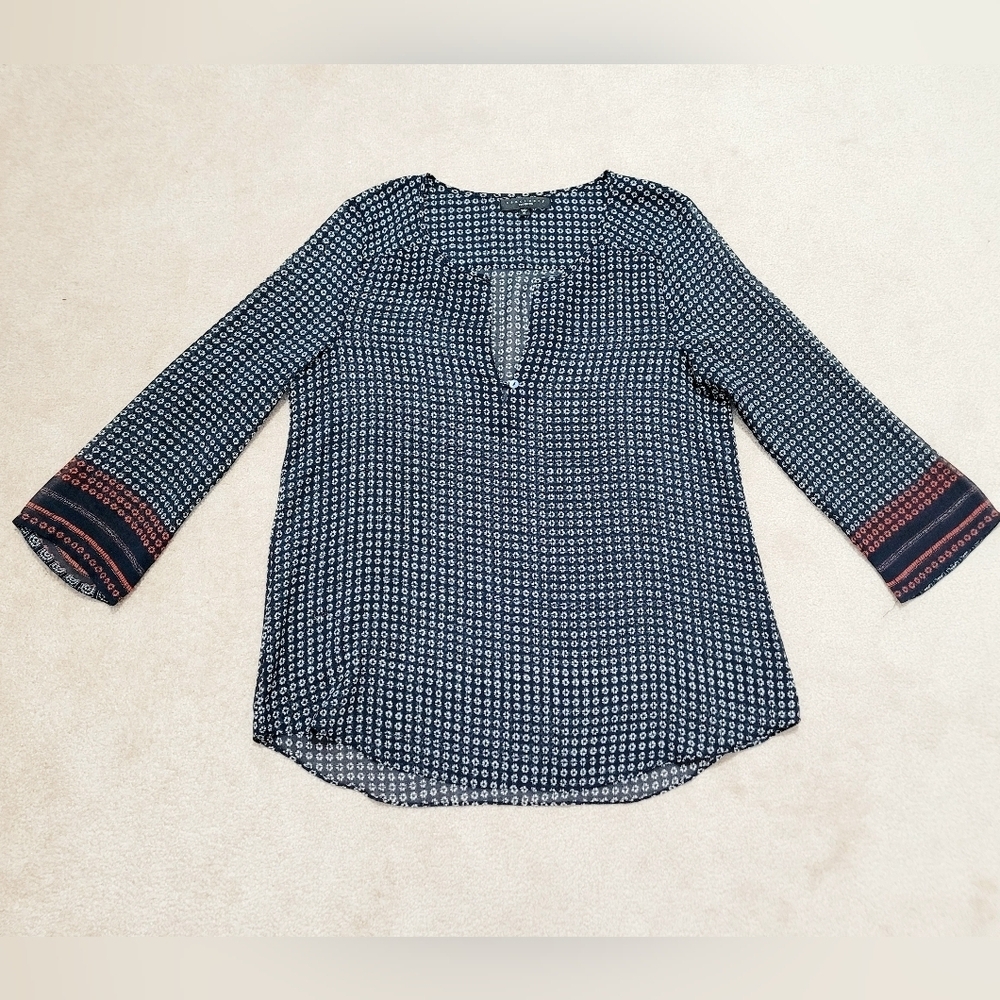 Sanctuary Clothing Woman's Sheer Blouse Top Size M Blue Print Long Sleeves - Picture 7 of 12